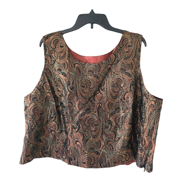 Positive Attitude Sleeveless Blouse Womens 24 Plus Brown Paisley Minimalist - Picture 1 of 10